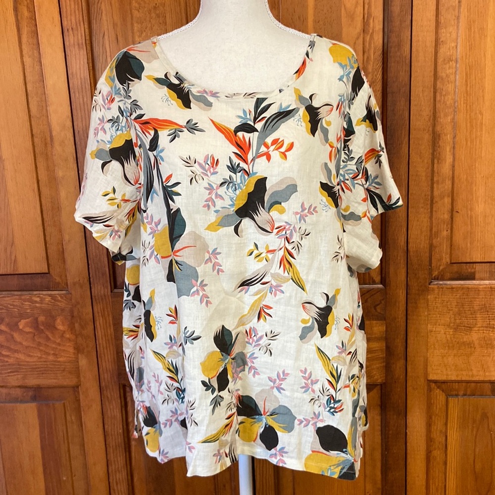 Cynthia Rowley Curve Floral Scoop Neck Linen Popover Top NWT 2XL - Picture 2 of 12